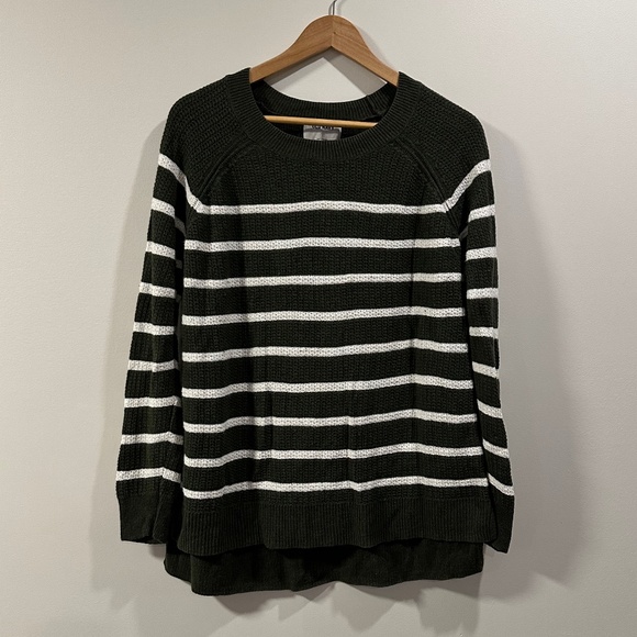 Old Navy | Sweater Women’s Size L  Dark Green and White Stripes  Crew Neck - Picture 1 of 7
